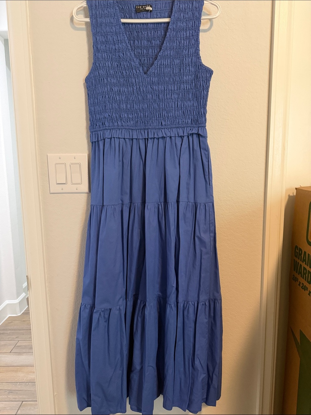 Girls' Smocked V-Neck Tiered Dress in Blue